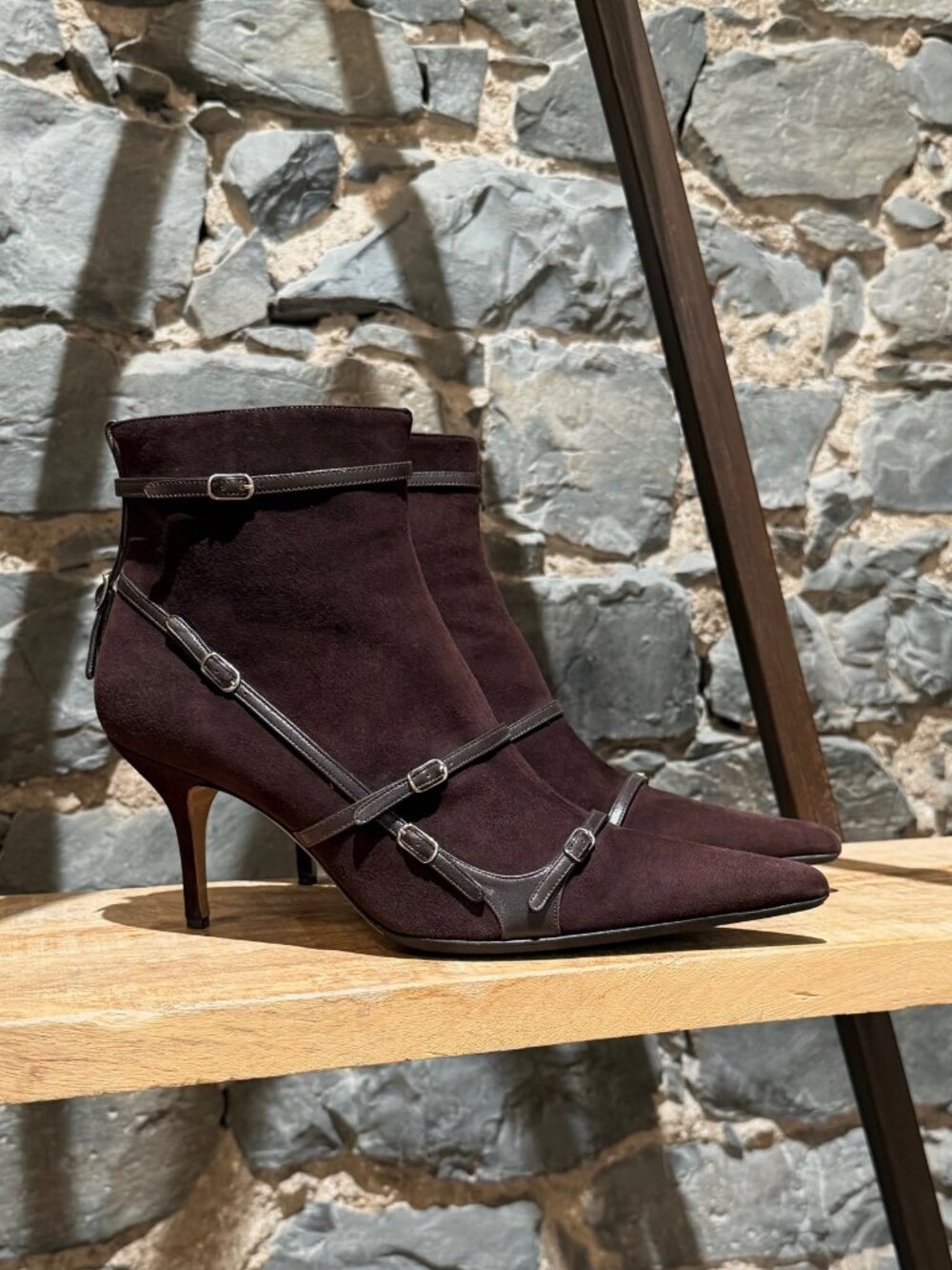 Dolce & Gabbana Brown Suede Harness Multi Straps Heeled Boots